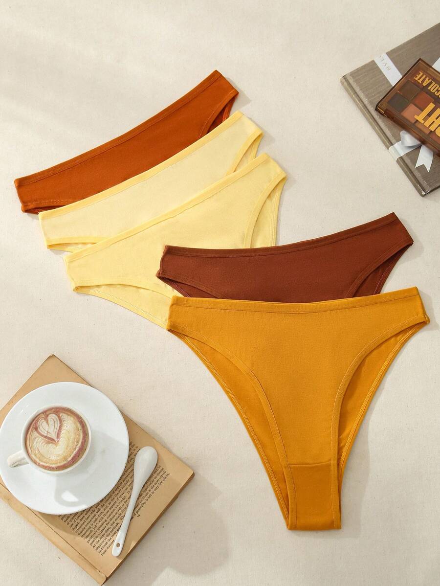 SHEIN 5 piezas/paquete Bragas informales con estampado de cara sonriente para mujeres, 5 colores