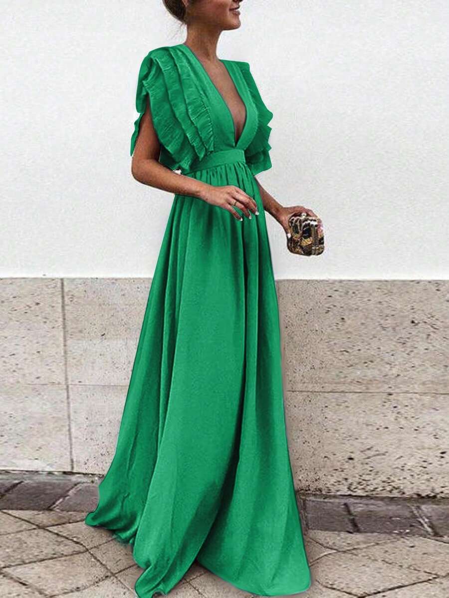 Breezaya Vestido diario elegante y sencillo de escote pronunciado para mujer