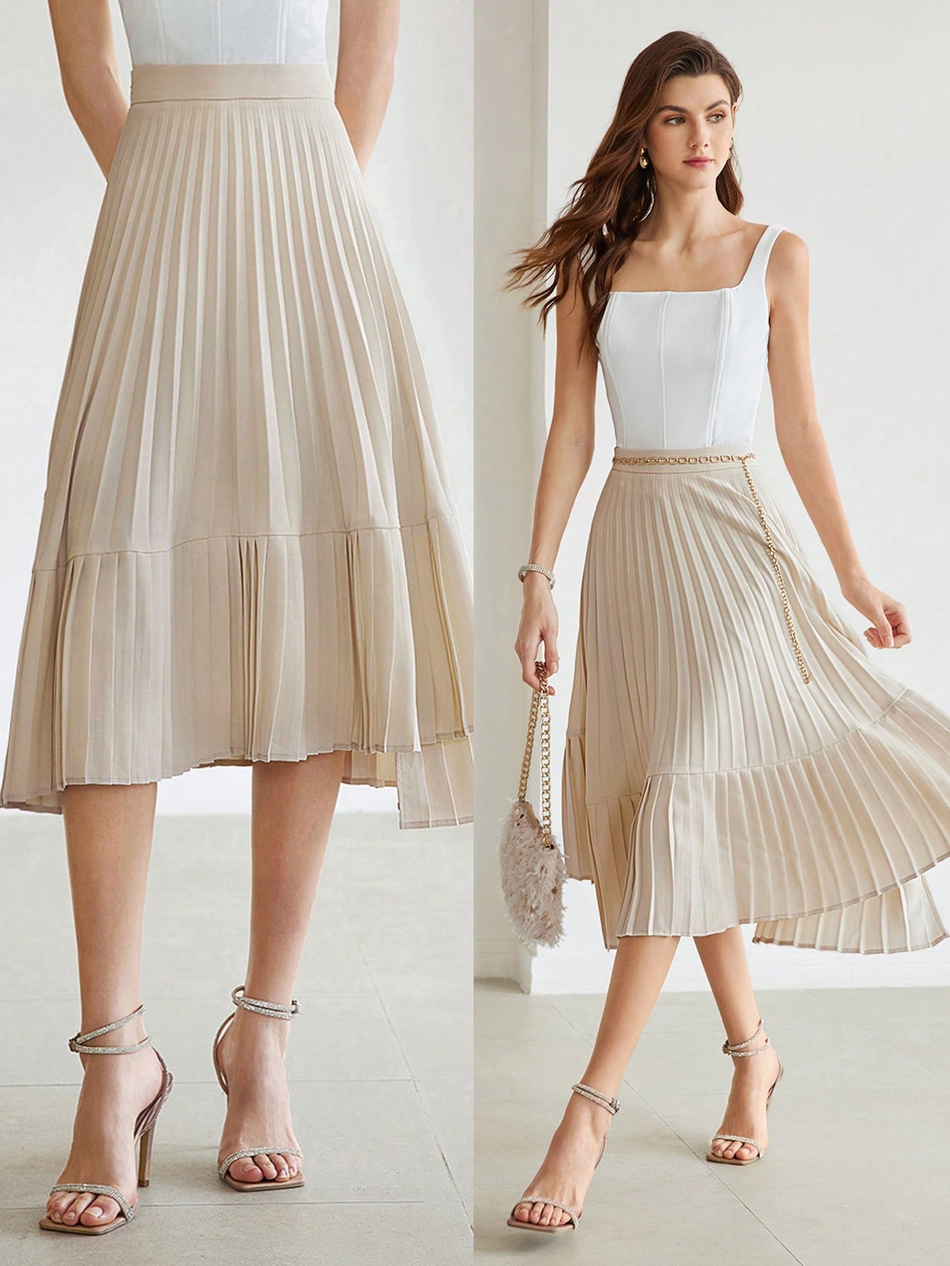 SOLID PLEATED SKIRT,SUMMER OUTFITS｜Motf