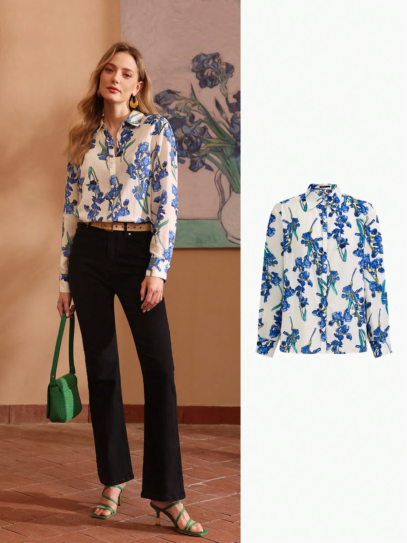 417　6/14 Flower print long sleeve M Alara