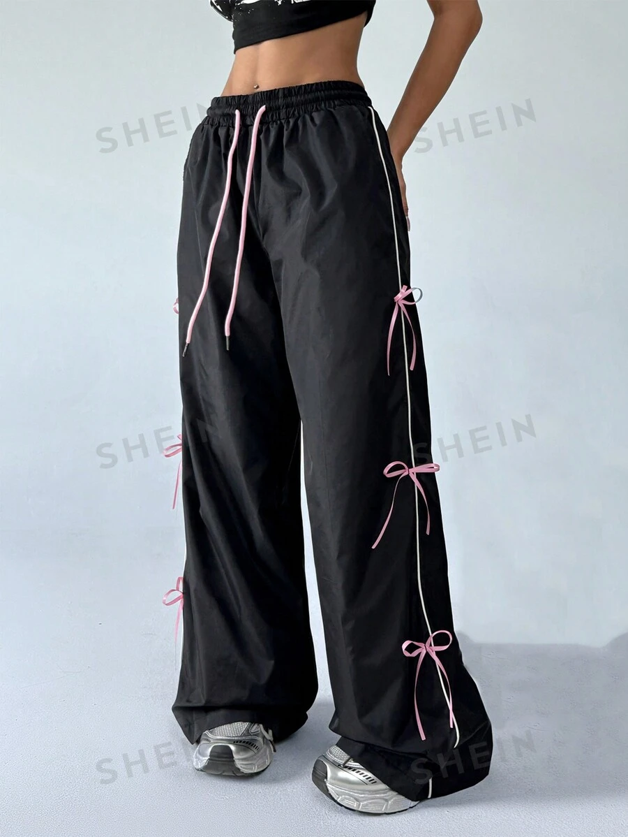 SHEIN PETITE Pantalones de mujer con decoración de moño