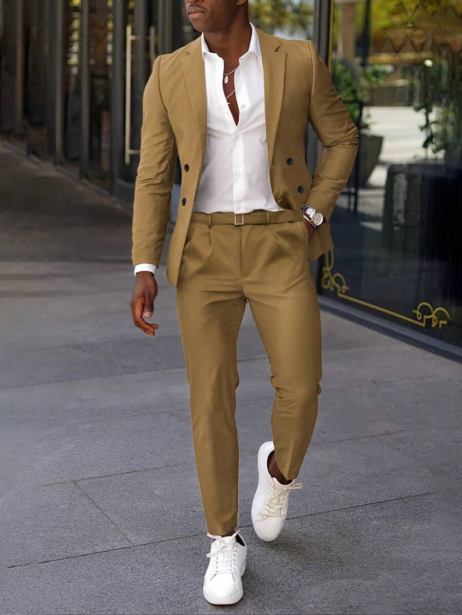 Manfinity Mode Men Solid Lapel Neck Blazer & Suit Pants