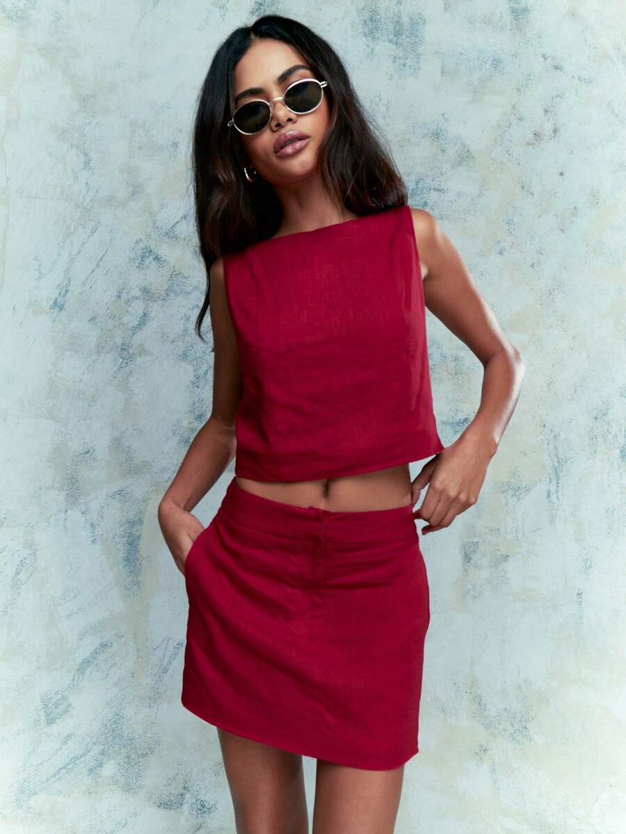 MISSGUIDED Tailored Linen Sleeveless Crop Top And Shorts Co-Ord
