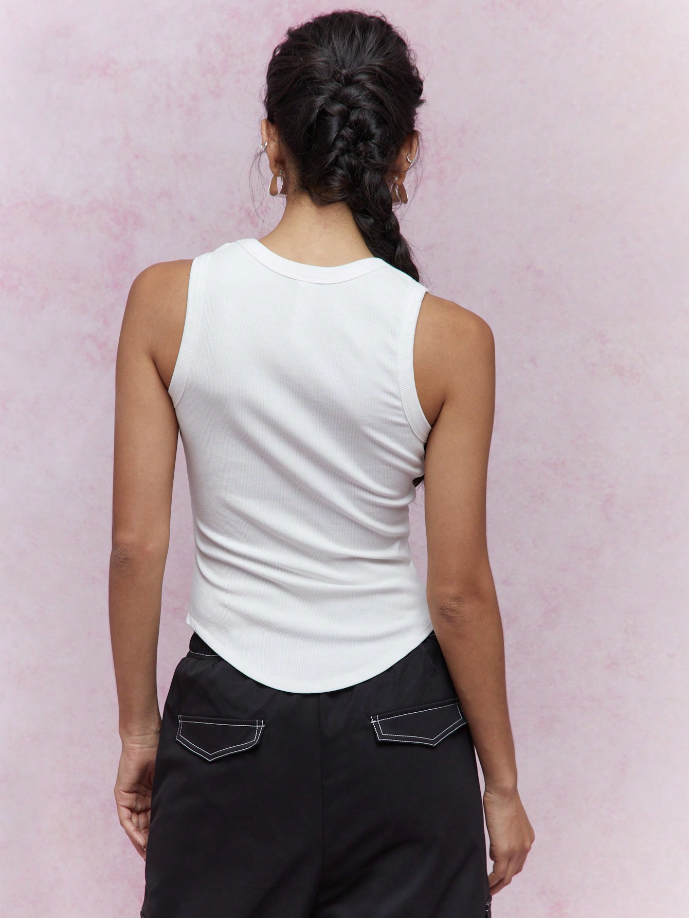 MISSGUIDED Street Embroidered Logo Ribbed Curved Hem Tank