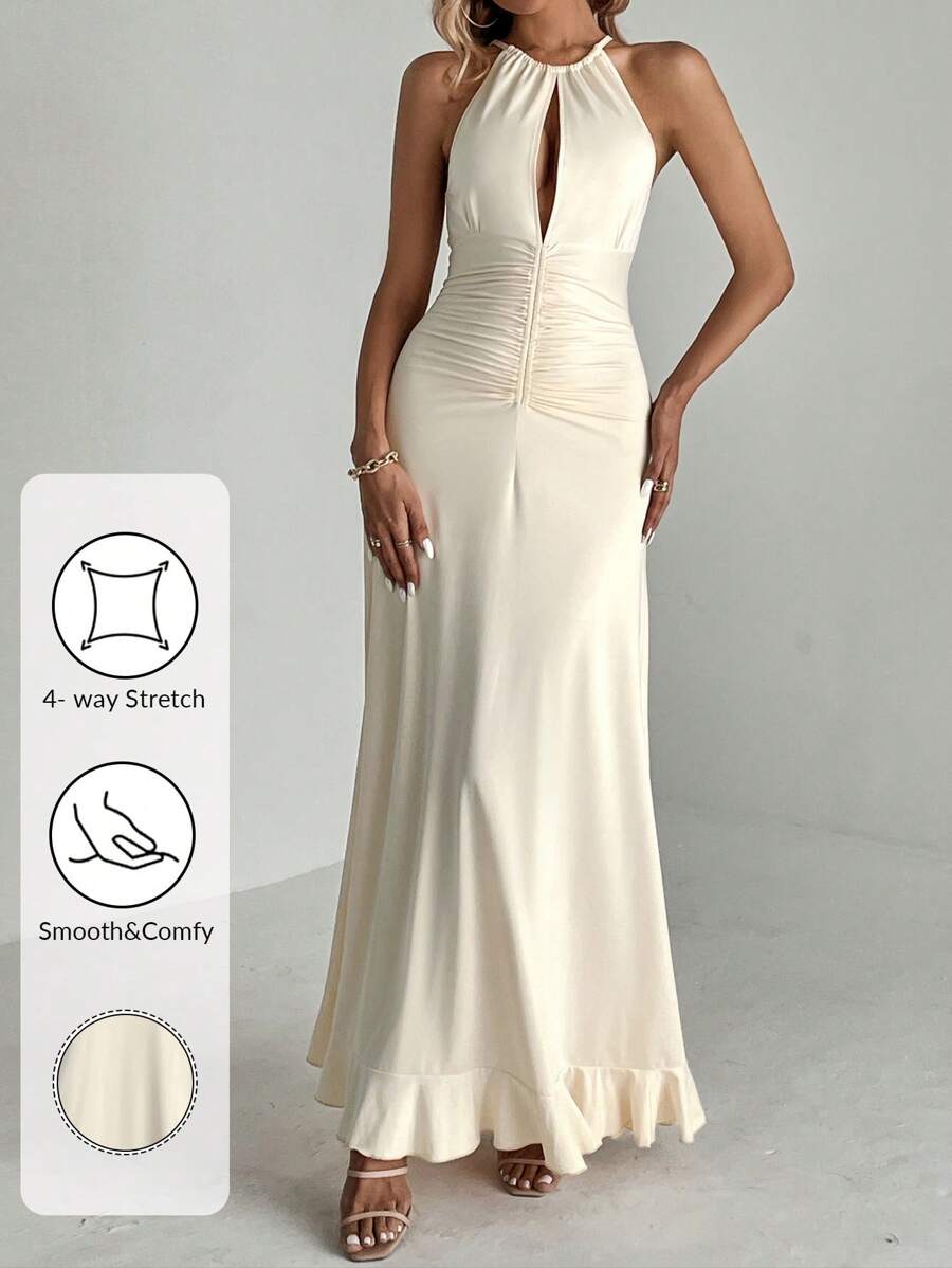 SHEIN Tall Women's Valentine's Day Bodycon Dress With Waist Ruched Detail, Ruffle Hem And Long Length, Perfect For Date Night