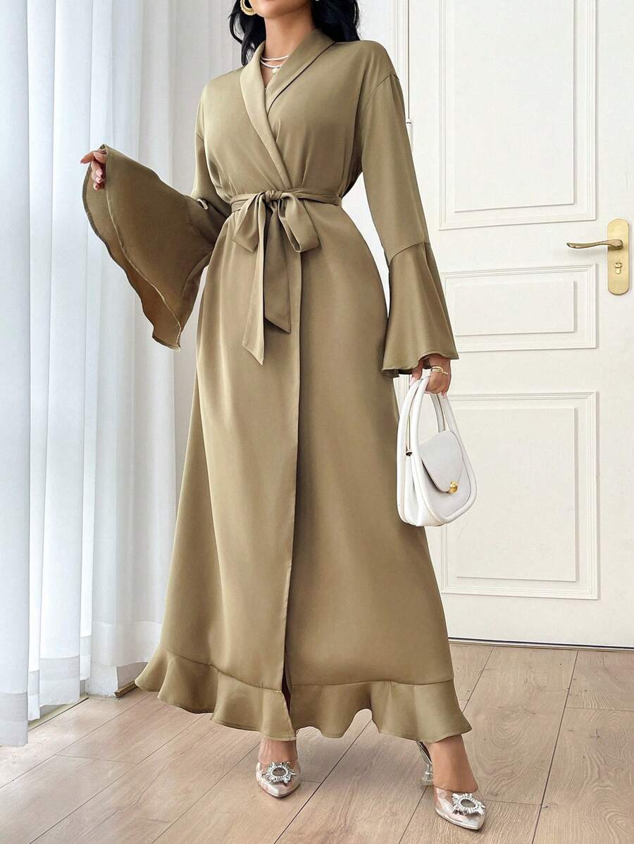 Modelyn Vestido maxi de manga larga de uso diario, de unicolor y elegante para fiestas y eventos, de manga campana