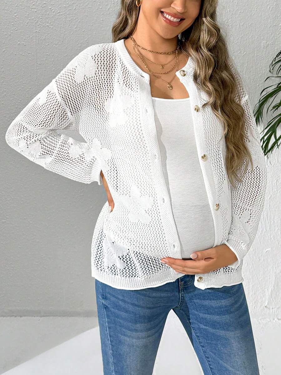 SHEIN Herbst/Winter Umstandsmode-kardigan, Schwangerschafts-Pullover mit Knöpfen für Frauen