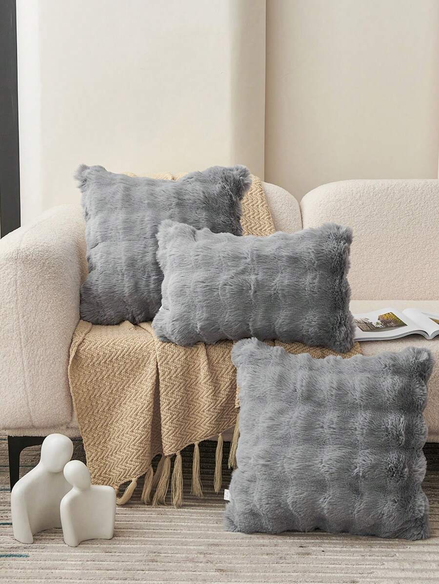 1 pièce Housse de coussin décorative en fausse fourrure de lapin de couleur gris clair sans rembourrage, housse de coussin pelucheuse en flanelle moderne fermeture à glissière pour la maison, pour canapé, salon