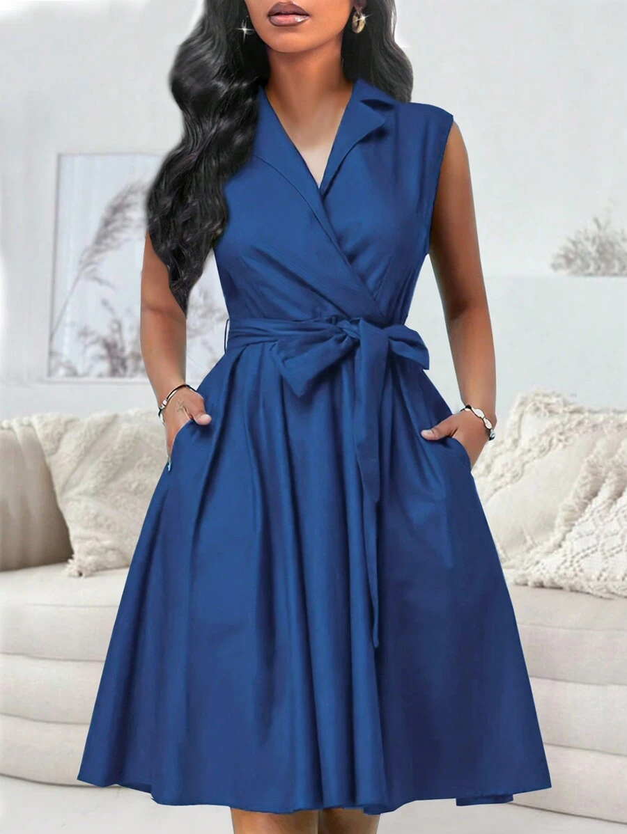 Lyxana Vestido Elegante De Color Liso Sin Mangas Con Cuello Vuelto Para Mujer Para Verano