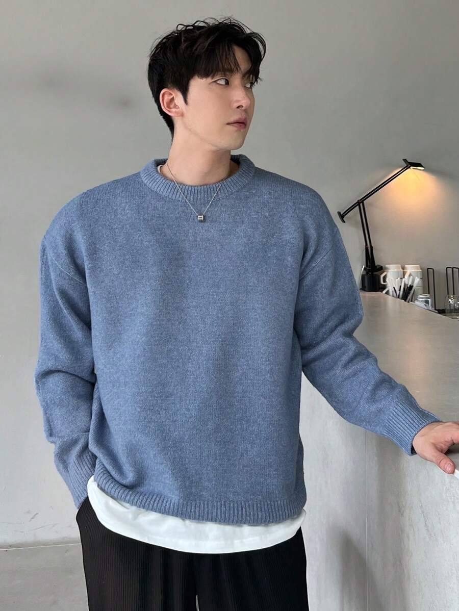 DAZY Men's Casual Solid Color Round Neck Long Sleeve Sweater, Autumn