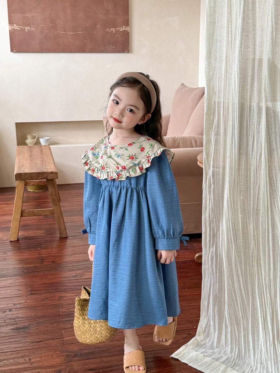 SHEIN Kleine Mädchen Urlaubs Lässig Patchwork Blumenkleid