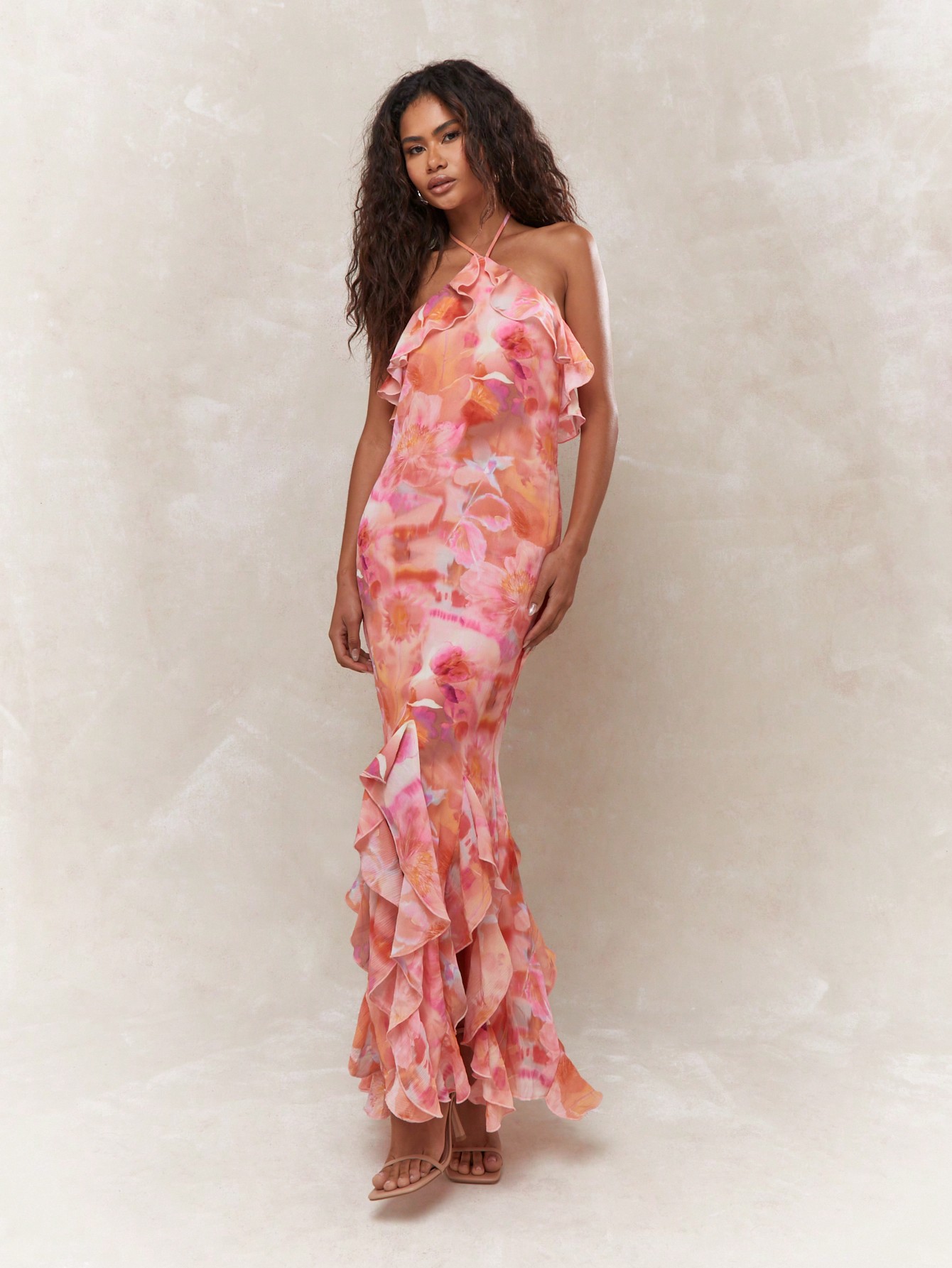 ワンピース [overdueflair] FLORAL HALTER DRESS Floral Print Twisted Halter Dress