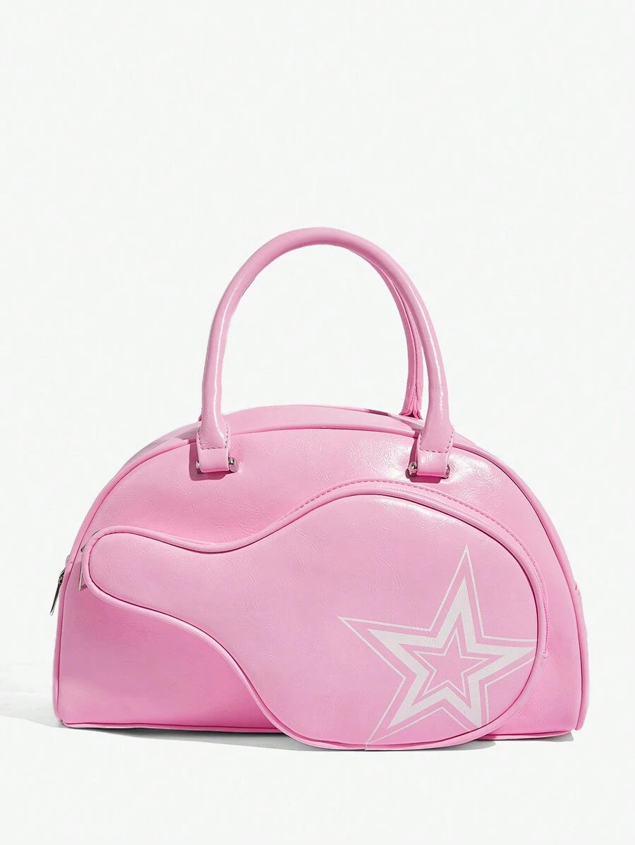 SHEIN ICON Sac à main à poignée supérieure pour femmes, sac tressé, sac à livres, sac de sport, sportif, pour l'école/l'université/le sport/les courses, la rue, amusant, Y2K, personnalité à la mode, fille douce et cool, rose, tennis de table, sac de tennis de table