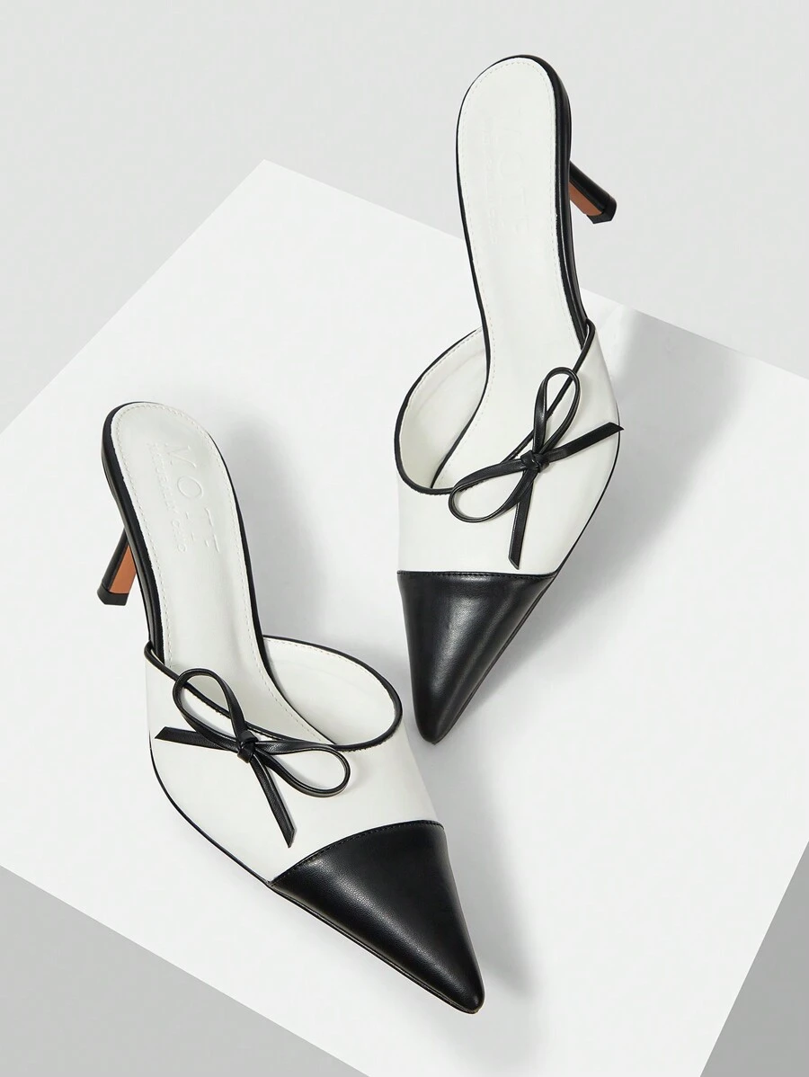 MOTF PREMIUM ZAPATOS DE TACÓN ALTO PUNTIAGUDOS CON DETALLE DE LAZO DE DOS TONOS ELEGANTES Y ELEGANTES PARA MUJER, PARA NAVIDAD, OTOÑO, AÑO NUEVO, DÍA DE SAN VALENTÍN