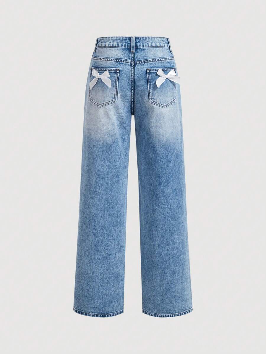 SHEIN MOD Women's Casual Butterfly Accent Wide Leg Loose Fit Jeans