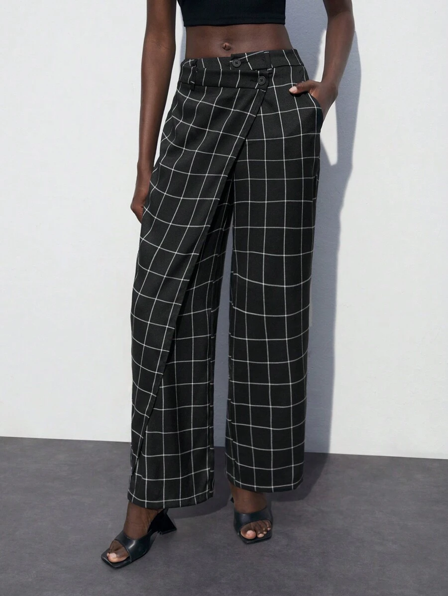 Maija Plaid Asymmetrical British Style Casual Modern Urban Fashionable Charm
