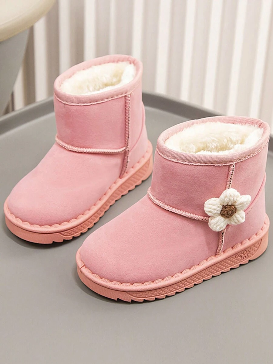 Botas de neve para meninas, botas quentes com forro térmico, botas de tornozelo para crianças, sapatos de inverno para crianças pequenas