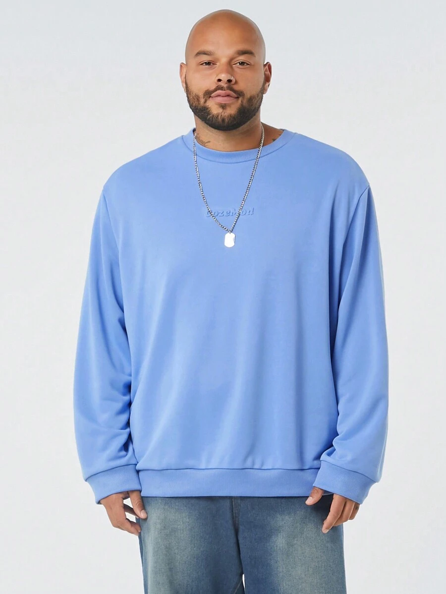 Manfinity NXTstreet Felpa da lavoro casual a maniche lunghe da uomo taglie forti, in maglia con rilievo 3D a lettera, scollo tondo, vestibilità aderente, adatta per l'autunno e l'inverno, ideale per l'uso quotidiano