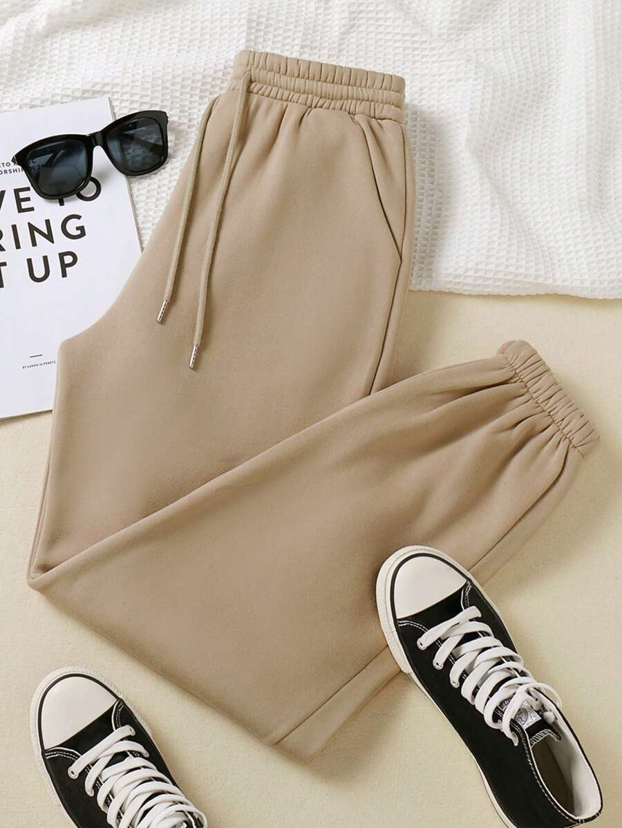 INAWLY Solid Drawstring Waist Thermal Sweatpants Graduation,Back To School Outfits,Graduation,Teacher Outfits For Women,Back To School