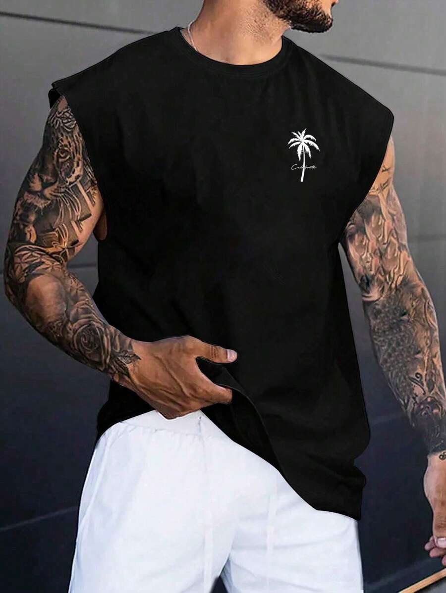 Manfinity Homme Camiseta de tirantes acanalada negra talla grande para hombres
