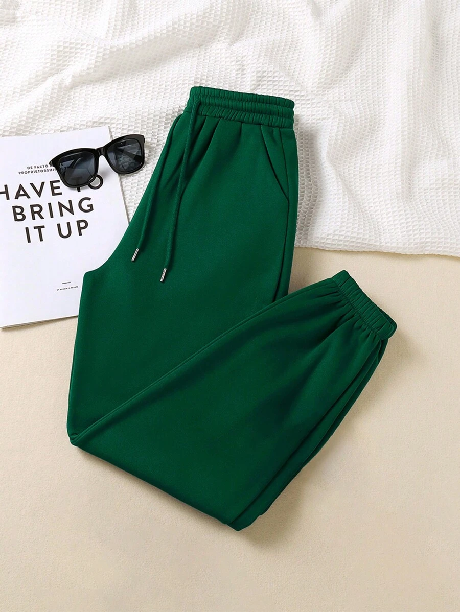 INAWLY Solid Drawstring Waist Thermal Lined Sweatpants Graduation,Back To School Outfits,Graduation,Teacher Outfits For Women,Back To School