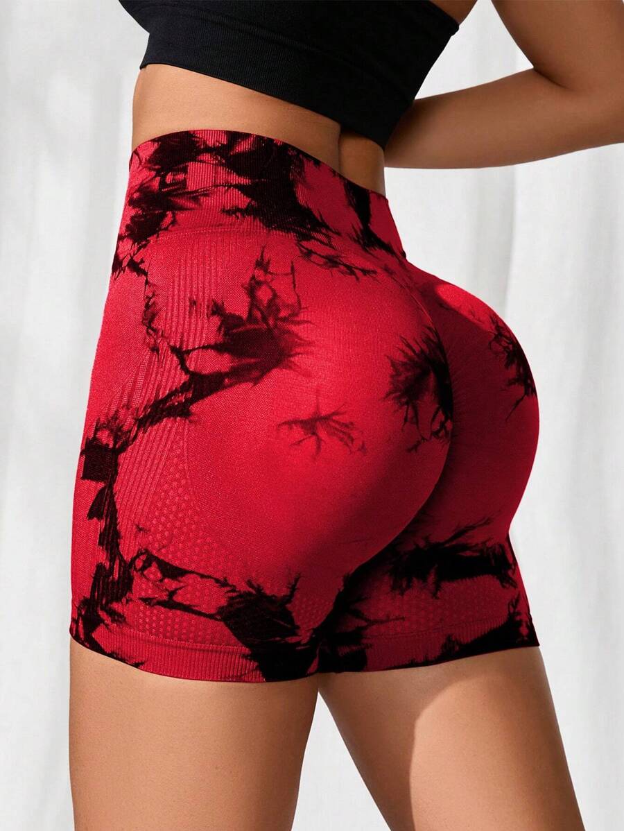 SHEIN Sport Studio Women Random Print Seamless Tie-Dye Sports ShortsWomen Sweat Short, Gym Short, Biker Short
