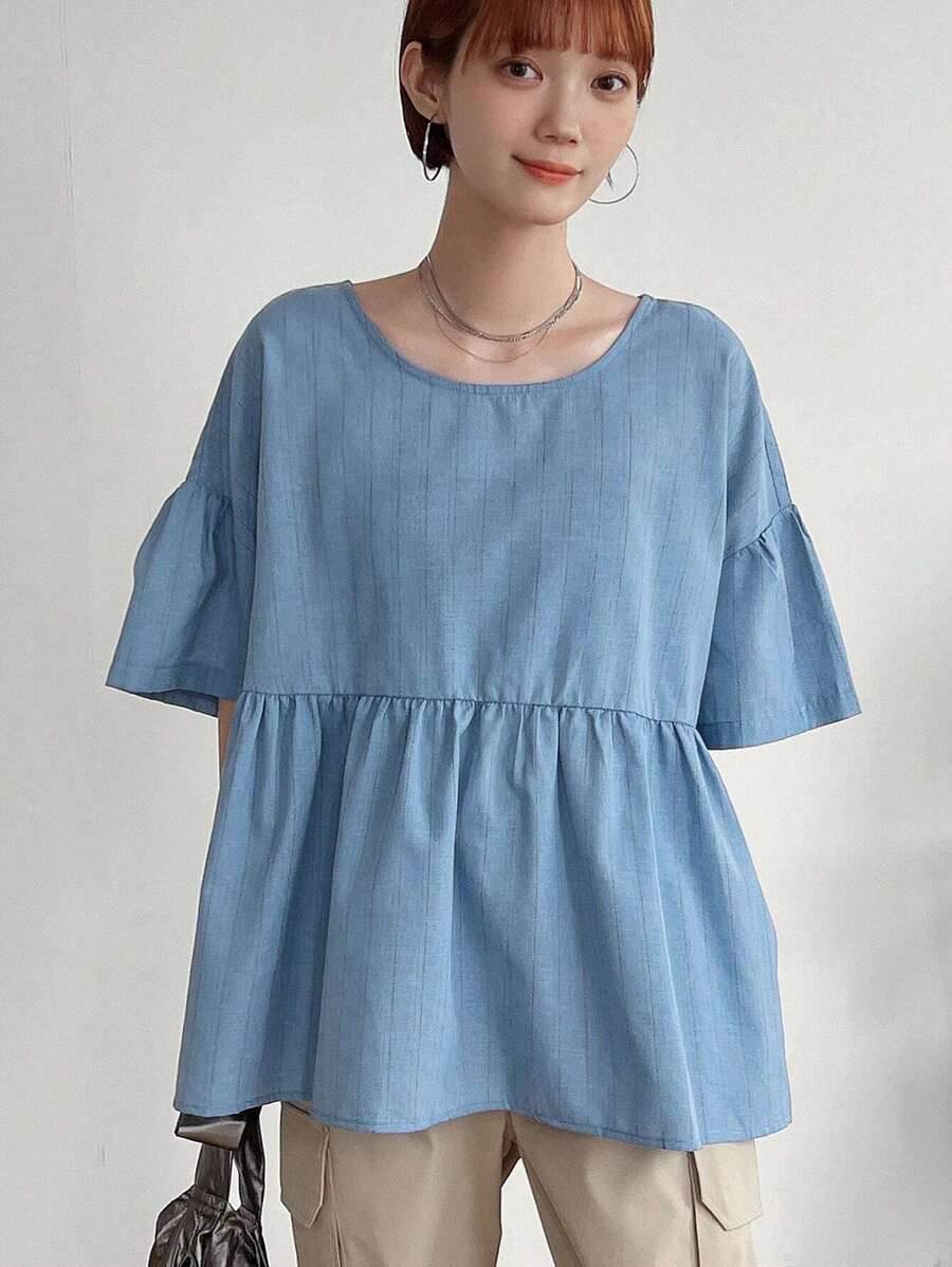 FRIFUL Blusa suelta casual de rayas para mujer, con volantes, para el verano