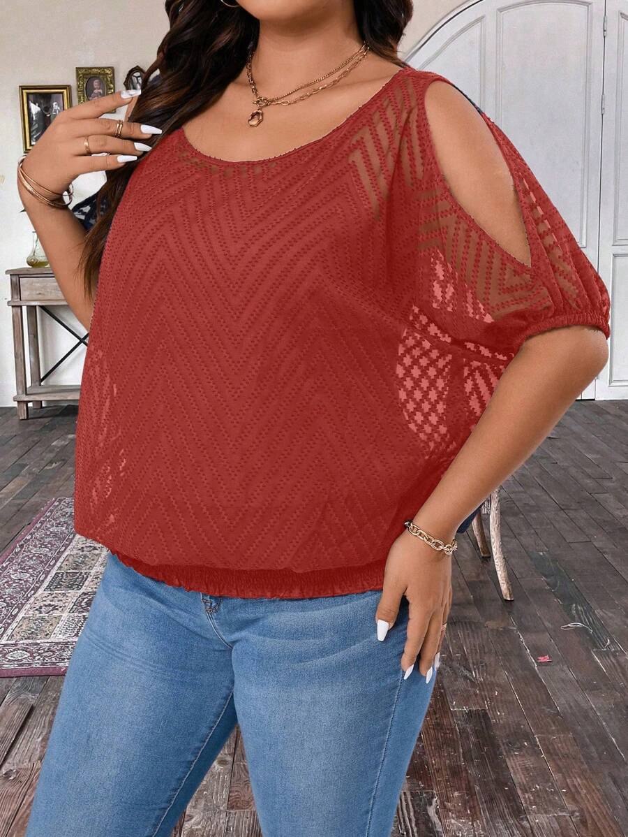 Calvaya Plus Size Women's Summer Asymmetrical Neck 2 In 1 Cutout Shoulder Blouse
