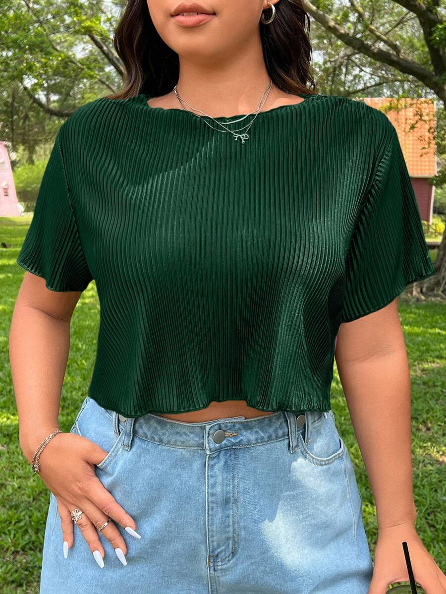 SHEIN EZwear Blusa de verano para mujer de tallas grandes, cuello en V, manga corta, con fruncido, tipo top corto
