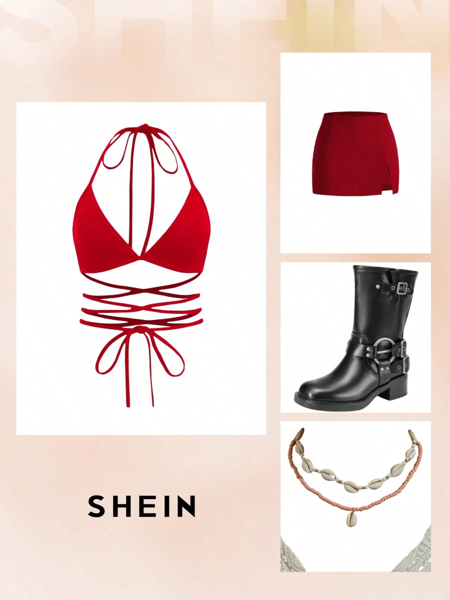 SHEIN ICON Gonna corta estate rossa con spacco sul fondo per donne SHEIN ITALIA
