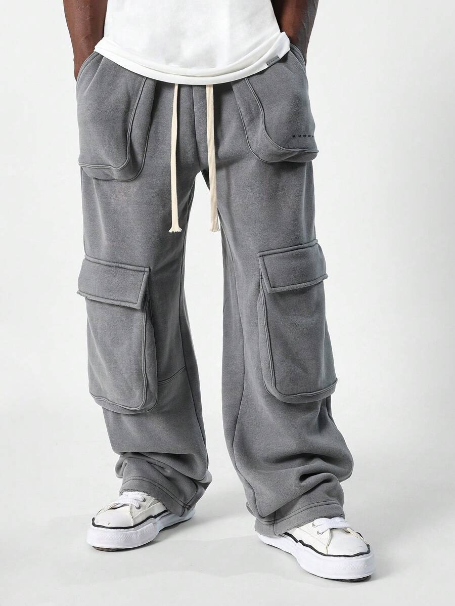 SUMWON Oversized Cargo Sweatpants Relaxed Fit Utility Winter Fleece Lounge Pants Athletic Gym Jogger Pants With Pockets Streetwear Sweatpants