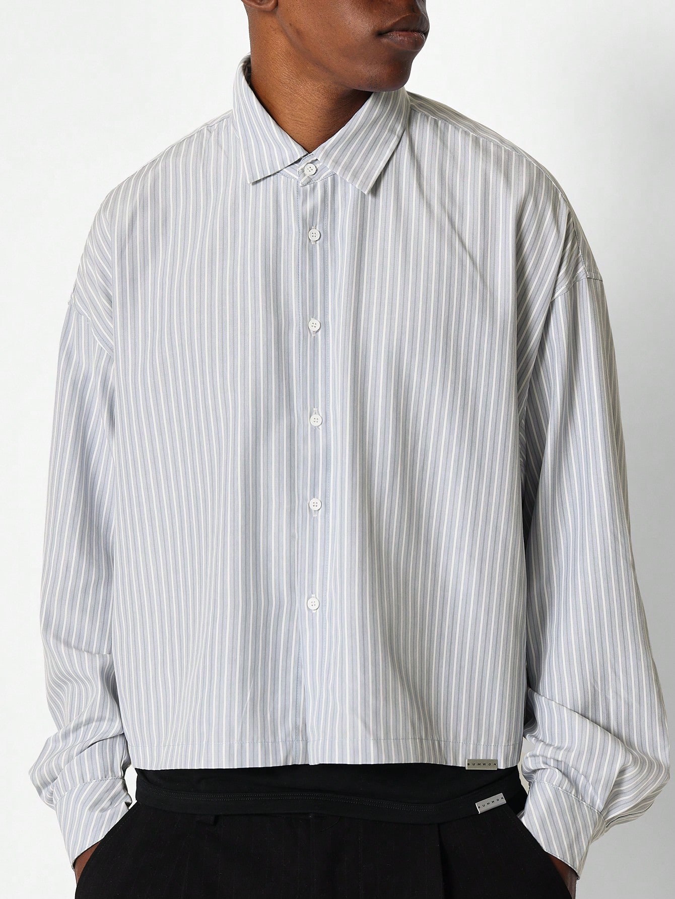 【YOURNUS】Pinto Stripe Crop Shirt Pinto Ranch YY Collection Blue Ribbon Striped Button-Front