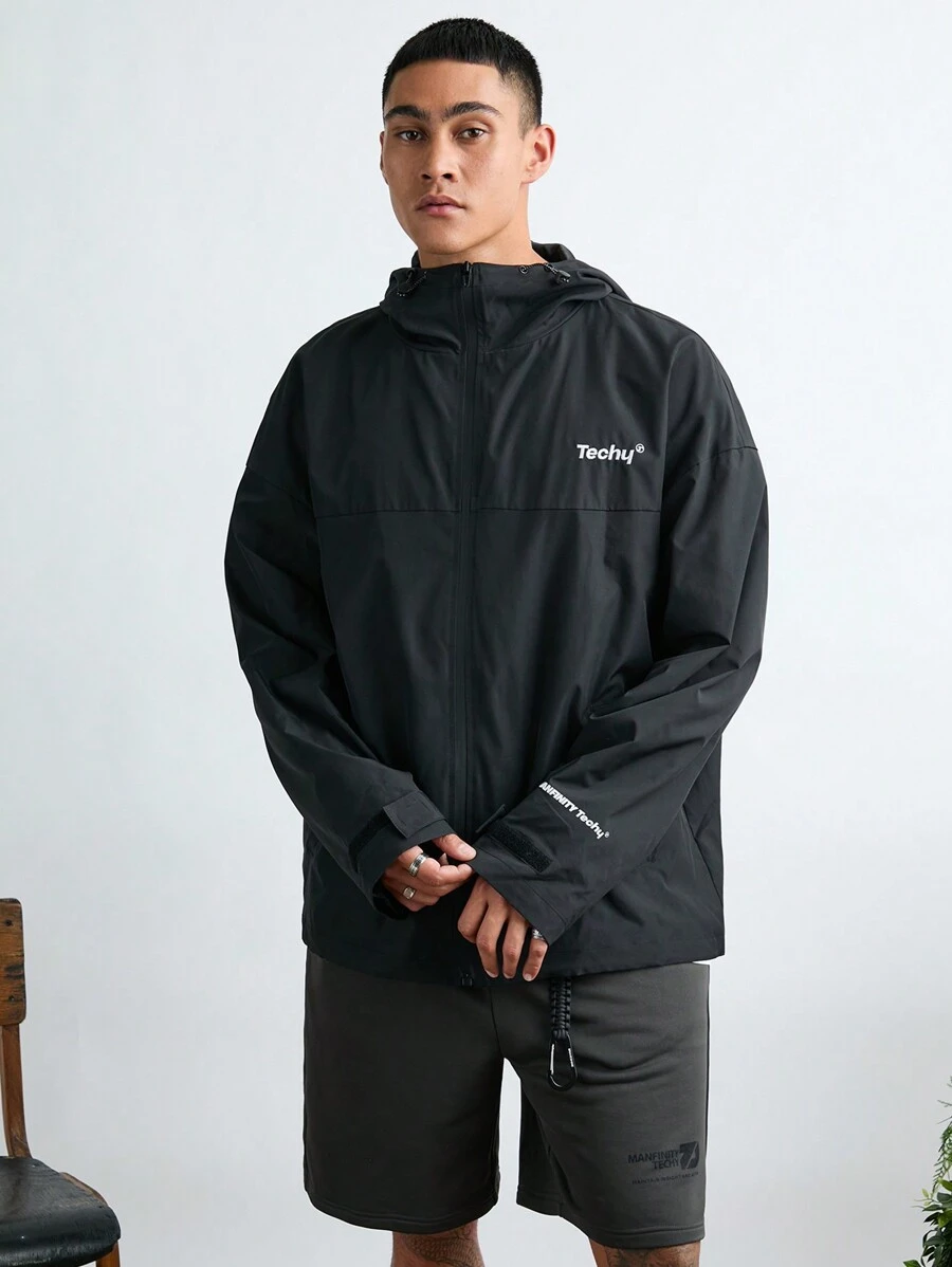 Manfinity VCAY Chaqueta de manga larga informal suelta con bordado abierta por delante para hombres a la moda