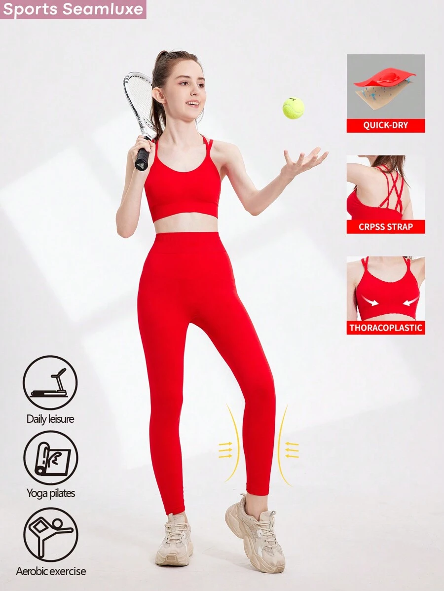 SHEIN Teen Girls' Solid Color Simple Daily Sports Suit