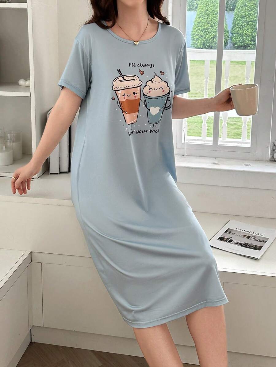 Dream Adore Cartoon Graphic Women's Casual Round Neck Short Sleeve T-Shirt Nightdress