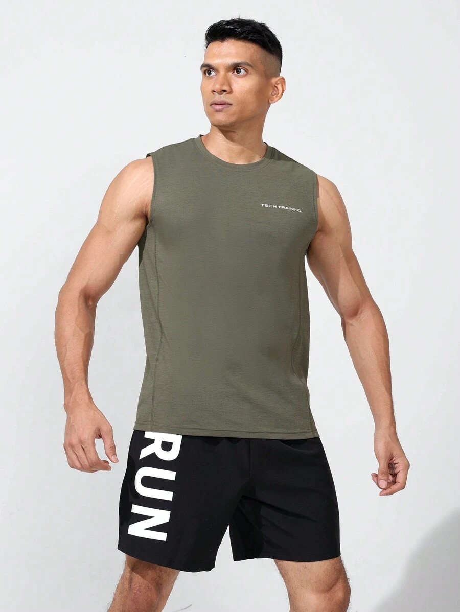 Manfinity Athleisure Boyfriend Style Men's Casual Letter Print Round Neck Sports Vest Back To School