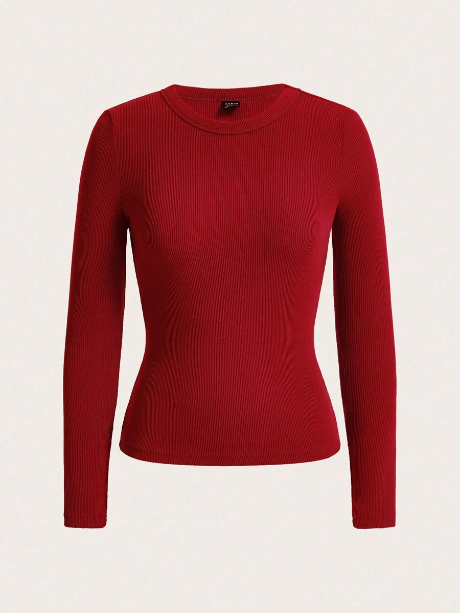 SHEIN BASICS Solid Ribbed Knit Tee