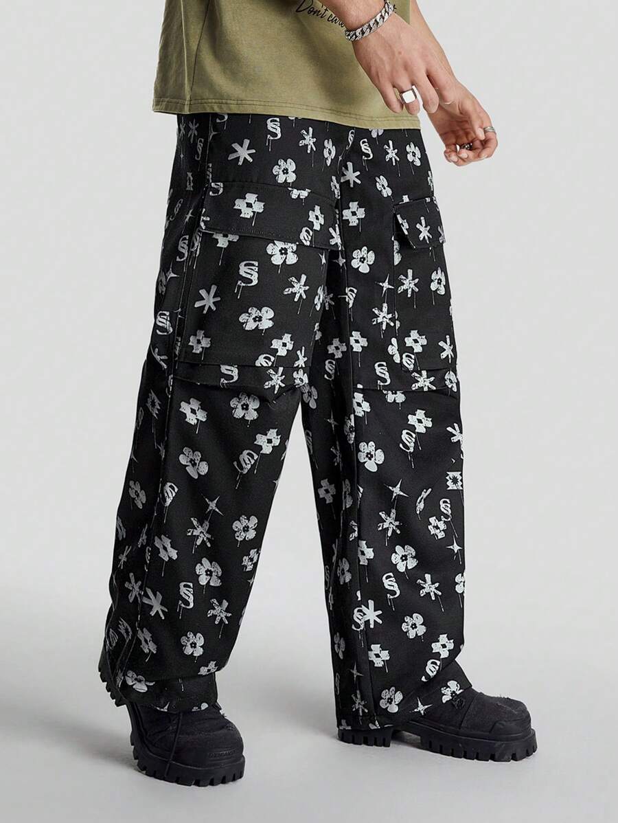 Manfinity VCAY Pantalones rectos holgados con estampado digital tejidos para hombre