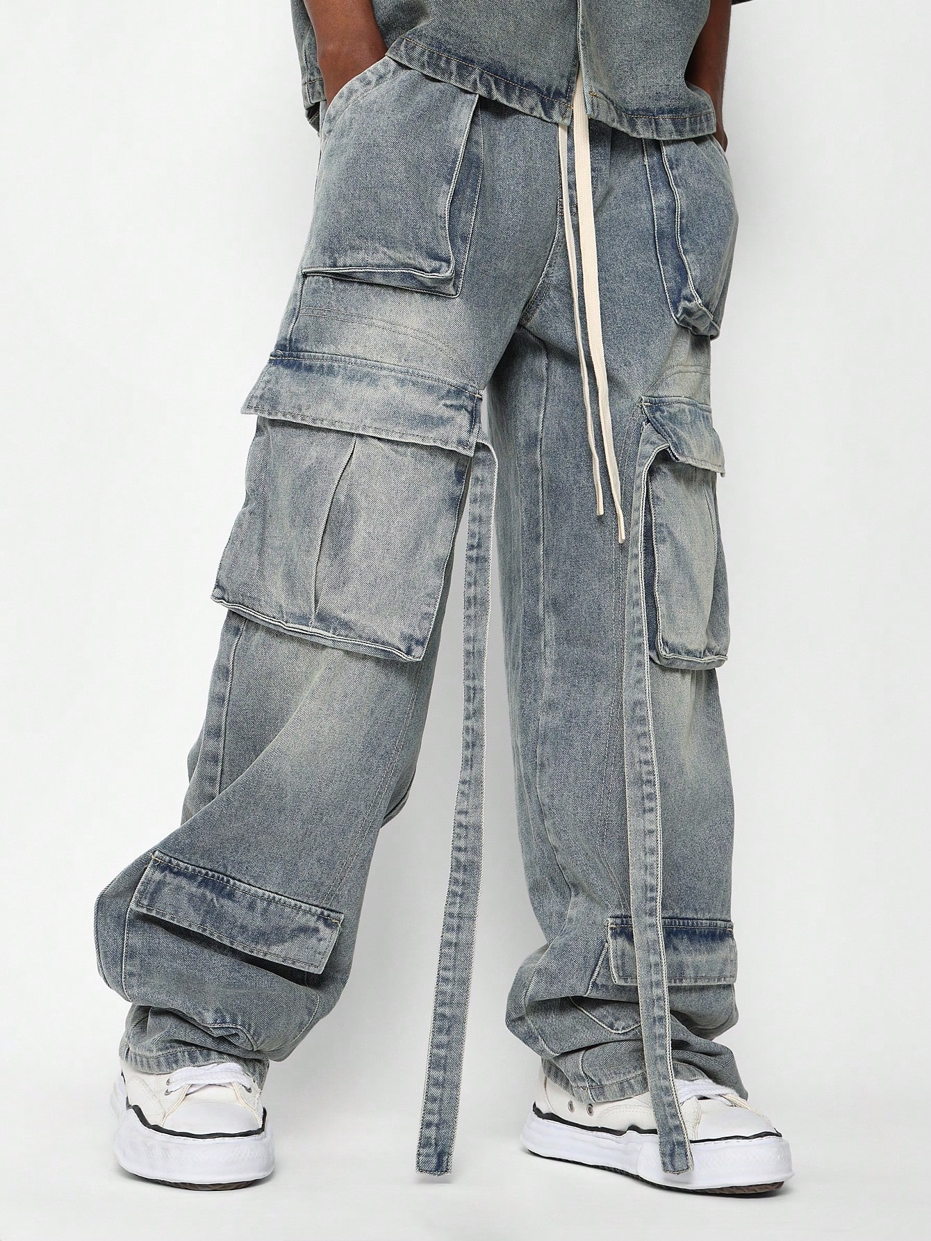 【YOURNUS】Faded Siwa Cargo Denim Siwa Cargo Paneled Jeans