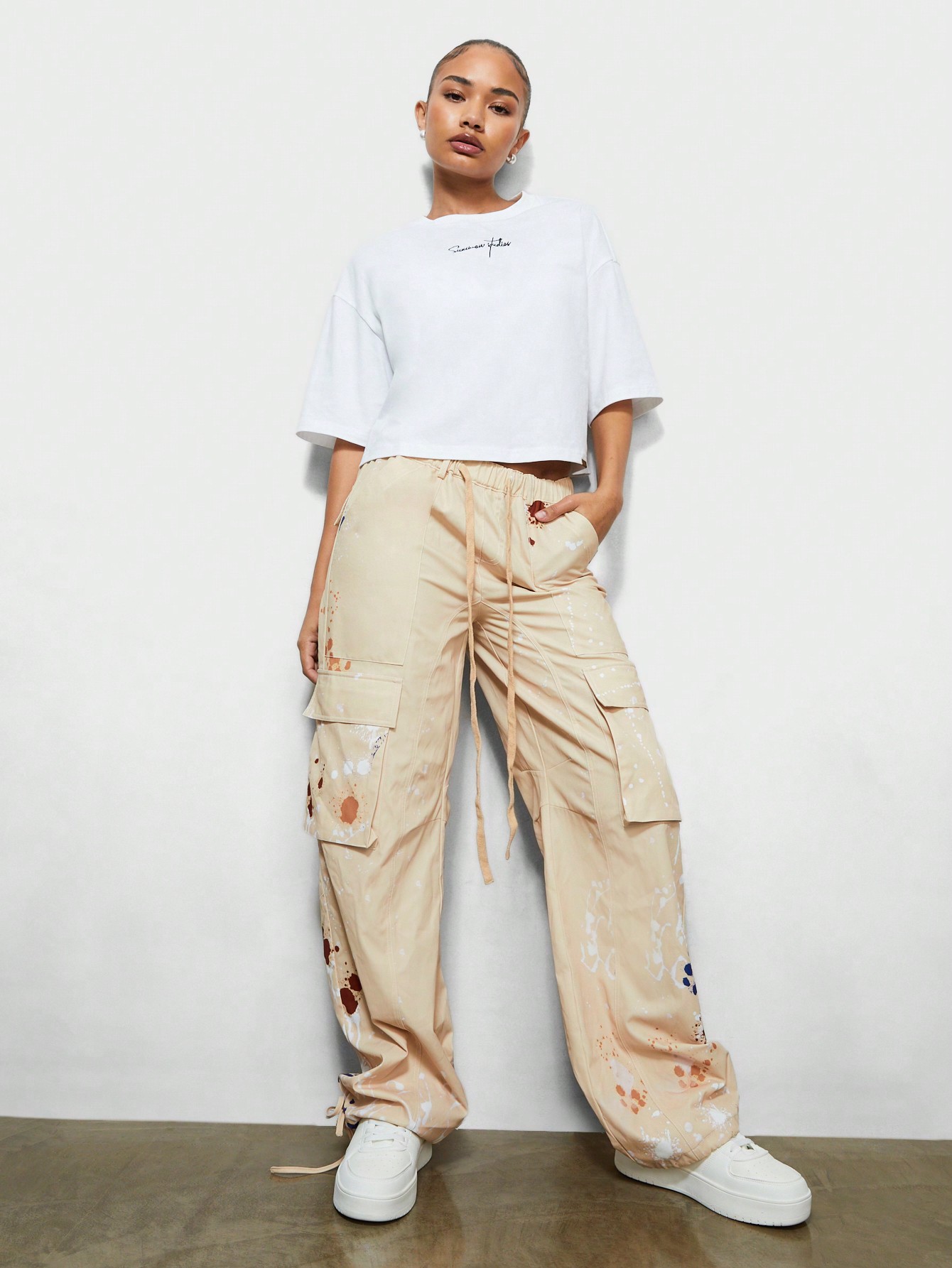送料間税込 PeopleStyle - Paint Splash Baggy Cargo Pant Men's Baggy Cargo Pants Trendy Casual Parachute Pant Loose