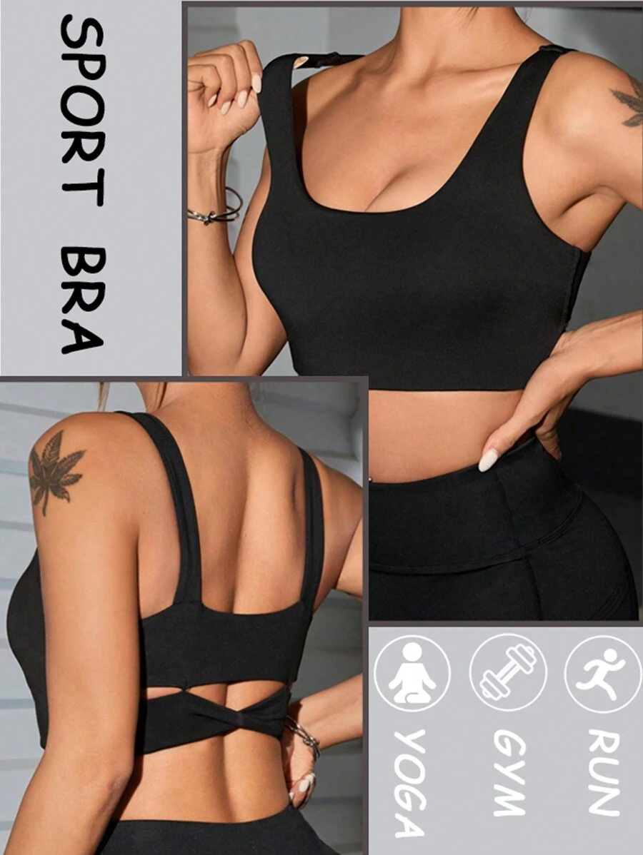 SHEIN Sport Gameset Einfarbiger Damen Sport-BH für den täglichen Gebrauch, bequem und vielseitig, um Ihren Rücken zur Schau zu stellen