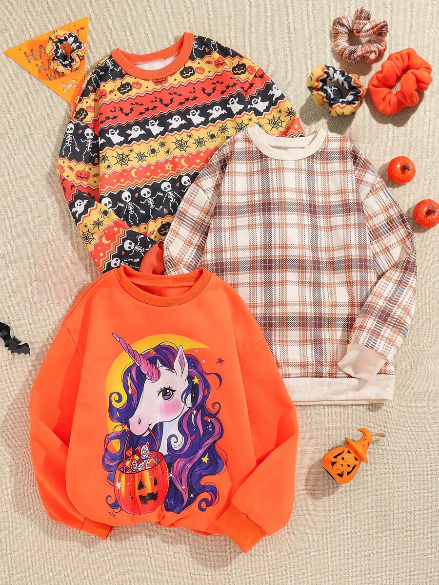 Tween Girls' Casual Halloween Printed 3-Piece Sweatshirt Set