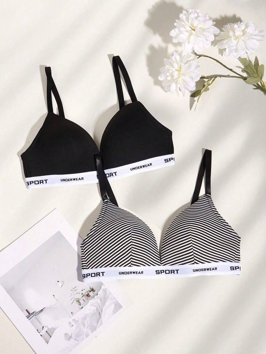 2 piezas/Set Sujetador sin aros con decoración de letra para mujer