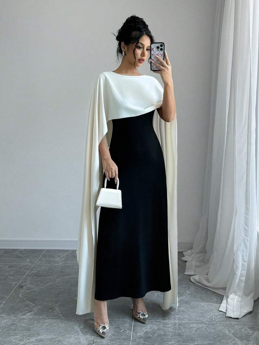 Elenzga Women's Round Neck Batwing Sleeve Maxi Elegant Party Dress