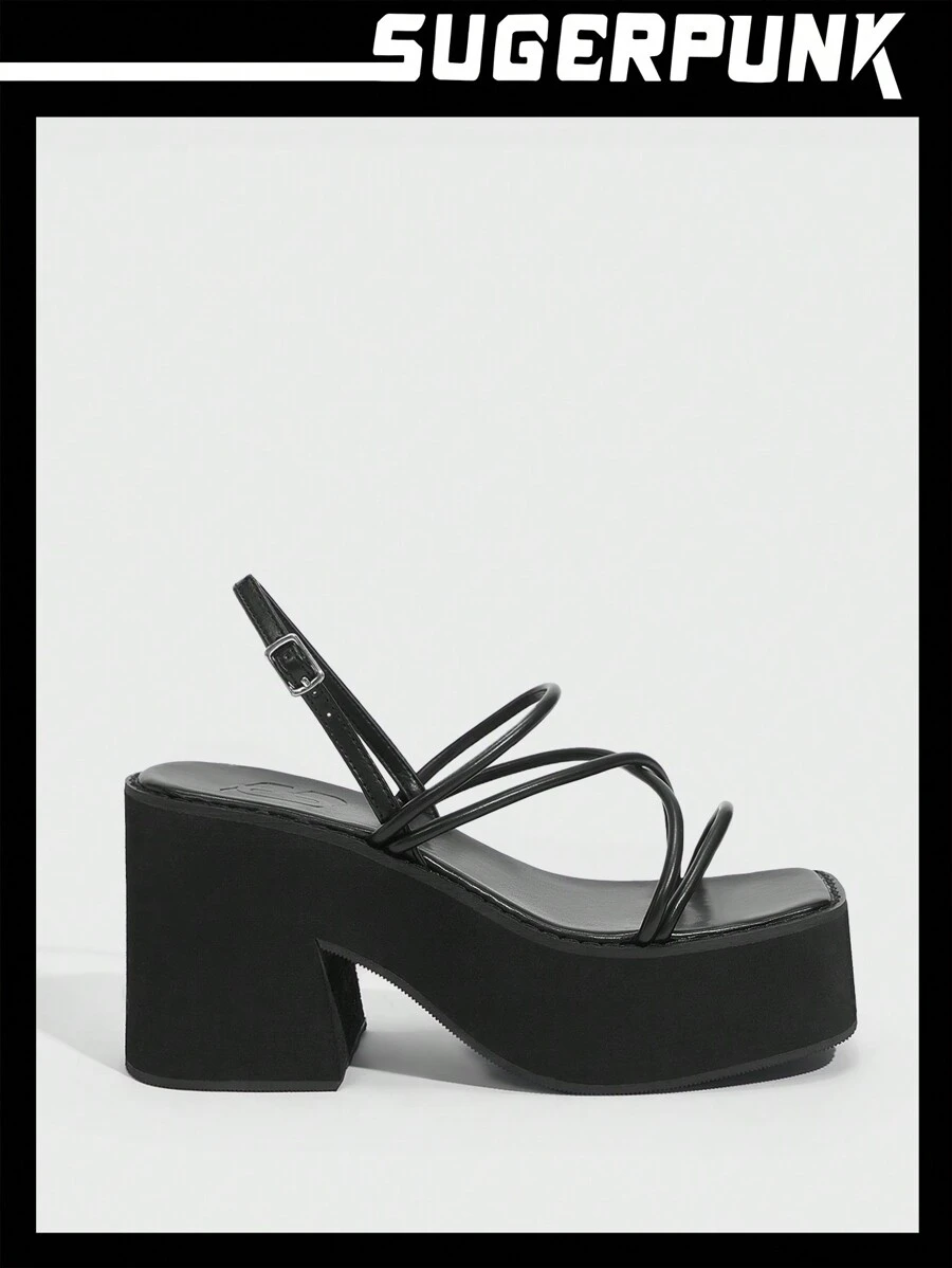 Sugerpunk Woman Shoes Fashion Black Versatile Wedge Heel Platform Sandals For Summer Y2k Punk Cool Street Sporty Christmas Fall New Year Holiday Valentines