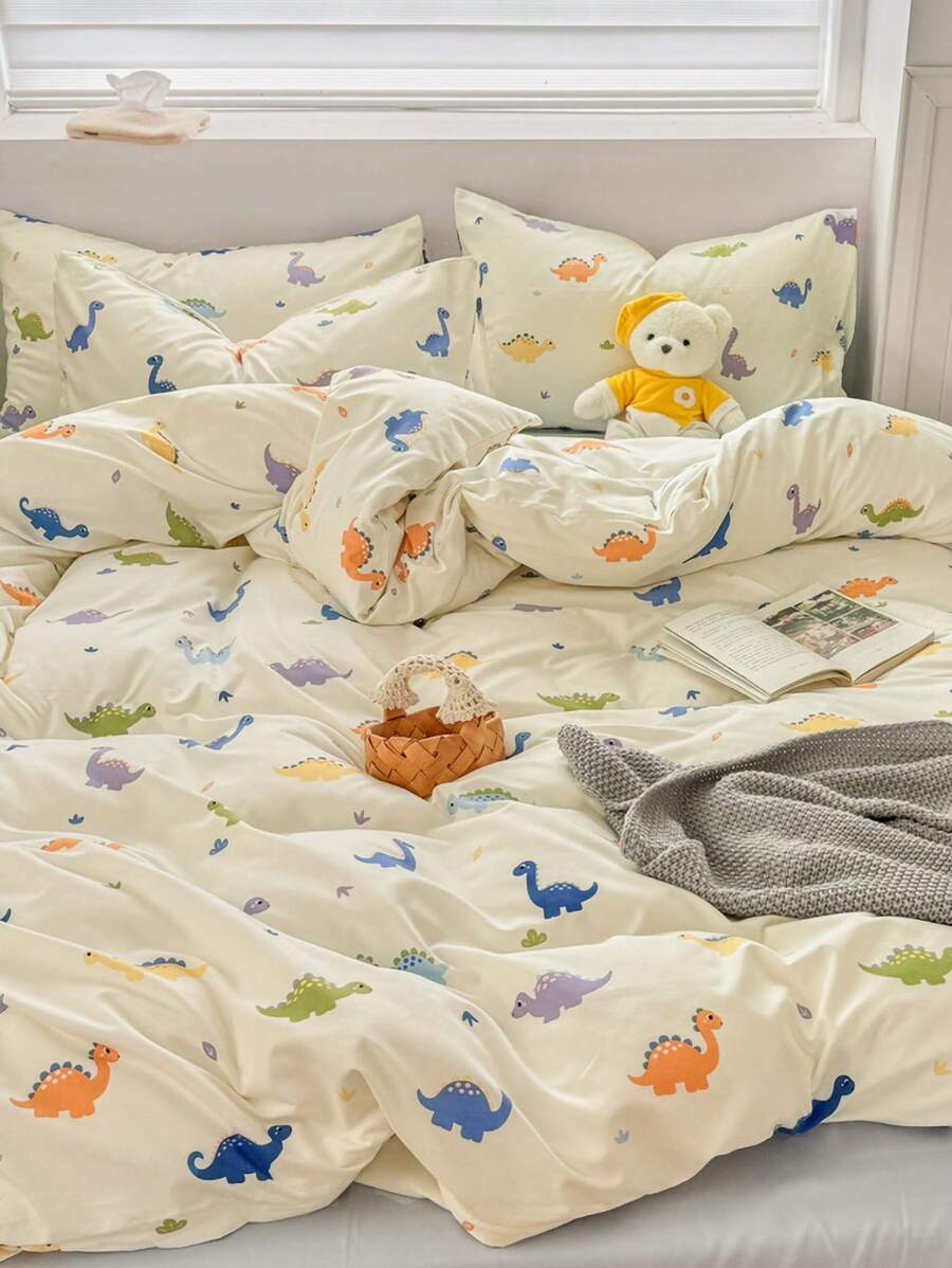 Set de funda nórdica suave para niños con patrón de dinosaurios encantador - Mejor Set de edredón de lujo de 2/3 piezas - Incluye 1 funda nórdica y 1/2 fundas de almohada - Económico y de alta calidad para camas individuales, dobles, queen y king
