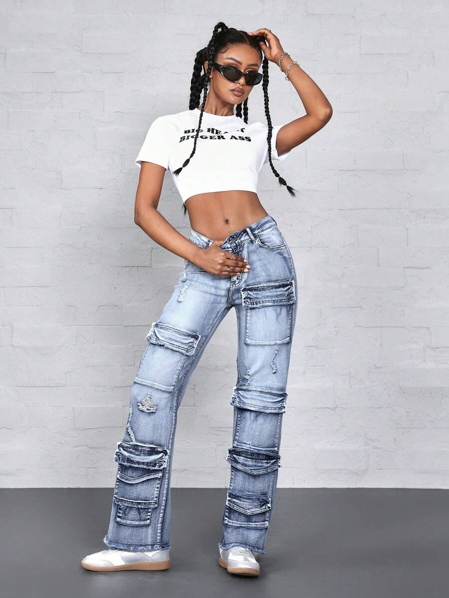 SHEIN ICON Women's Casual Straight-Leg Jeans With Multiple Pockets
