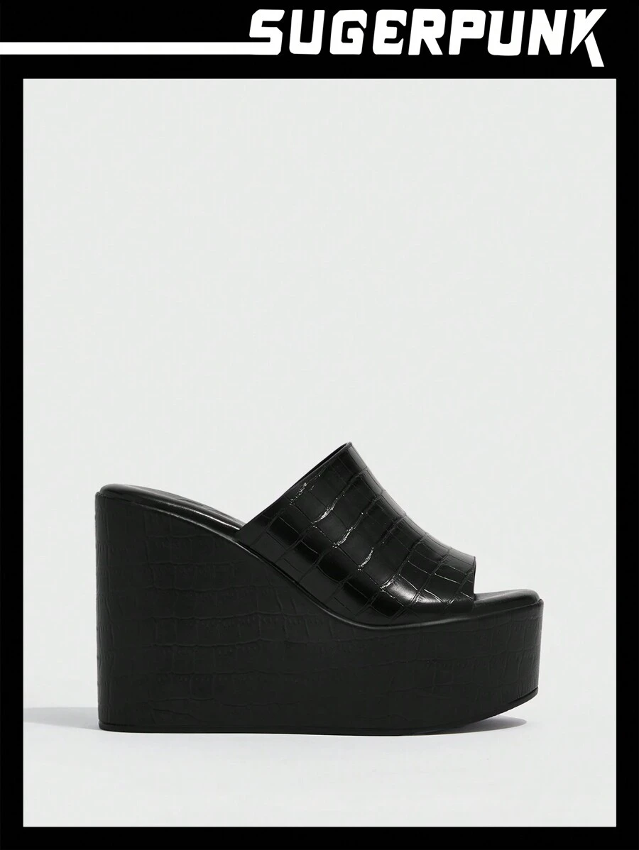 Sugerpunk Sandalias de cuña con estampado de cocodrilo para mujer, ideales para el verano, el regreso a la escuela, estudiantes universitarias, estilo Y2K, punk, , cool, deportivo, Navidad, otoño, Año Nuevo, Día de San Valentín