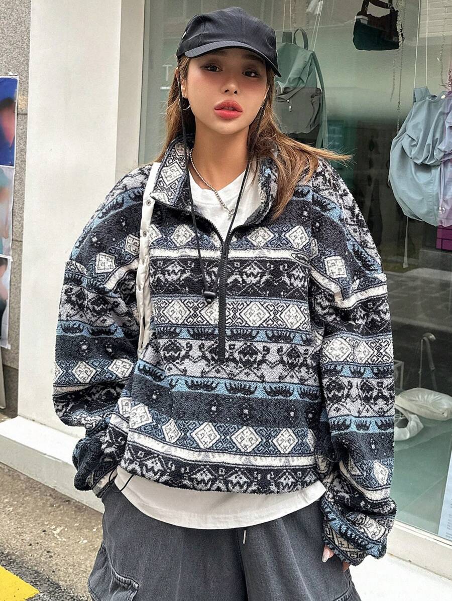 DAZY Sudadera con cuello alto con estampado geométrico, informal para otoño/invierno