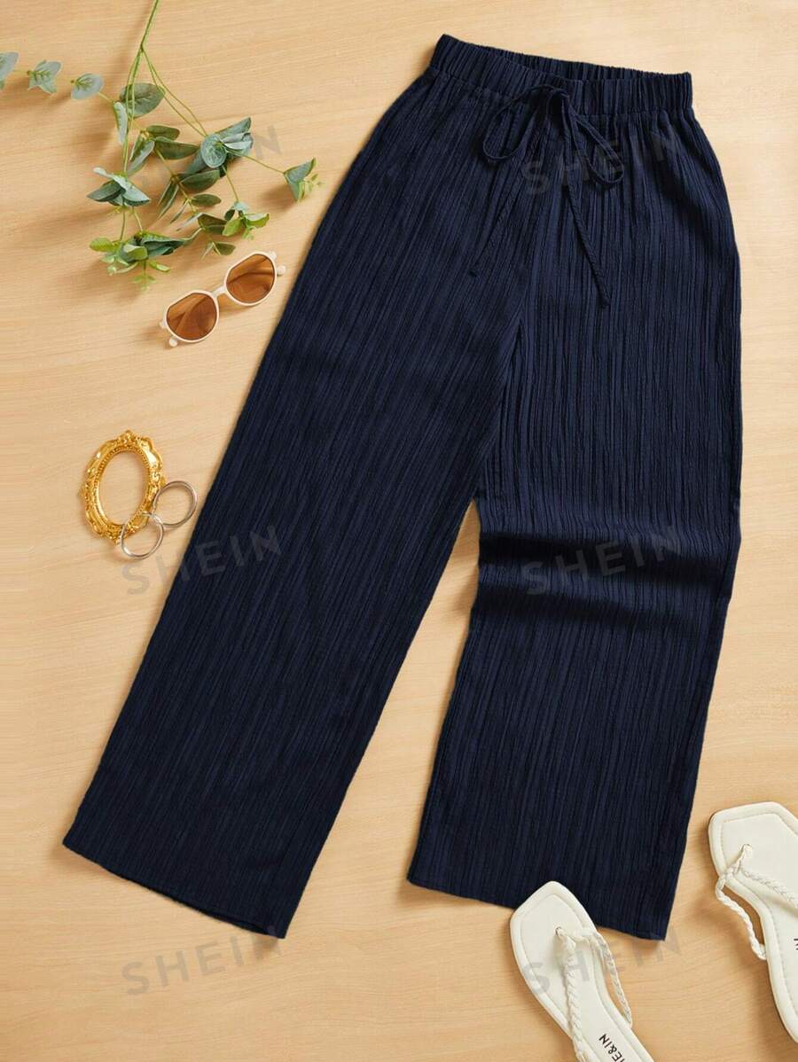 SHEIN Essnce Pantalones capri de pierna ancha suelta y texturada, verano